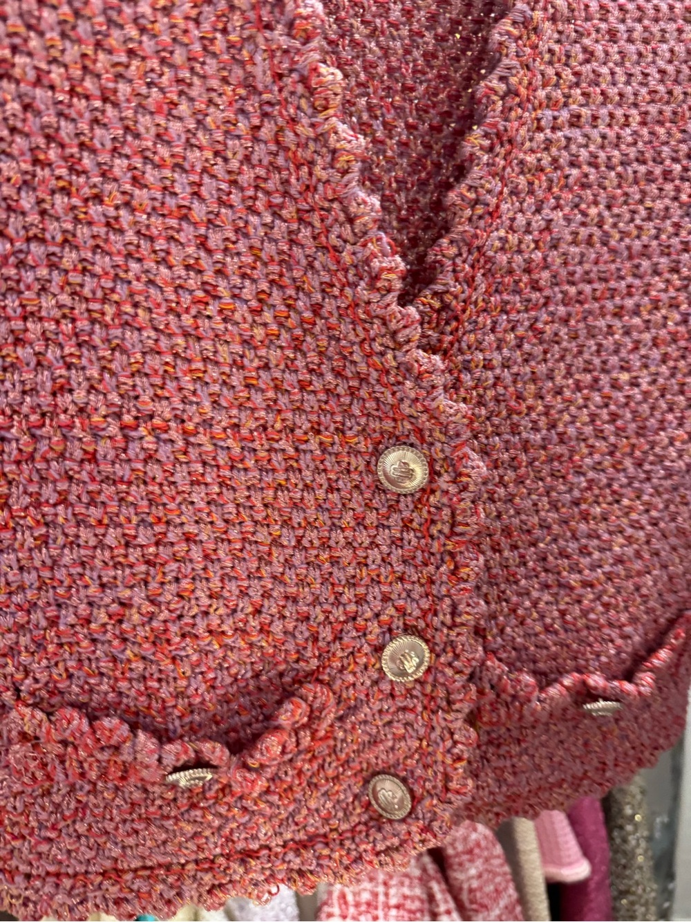 Maje Pink Textured V-Neck Buttoned Cardigan - Picture 3 of 4